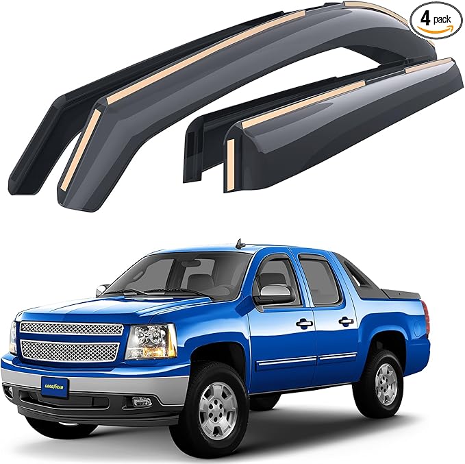 Goodyear Shatterproof in-Channel Window Deflectors for Chevrolet (Chevy) Avalanche 2007-2013, Rain Guards, Window Visors for Cars, Vent Deflector, Car Accessories, 4 pcs - GY007709