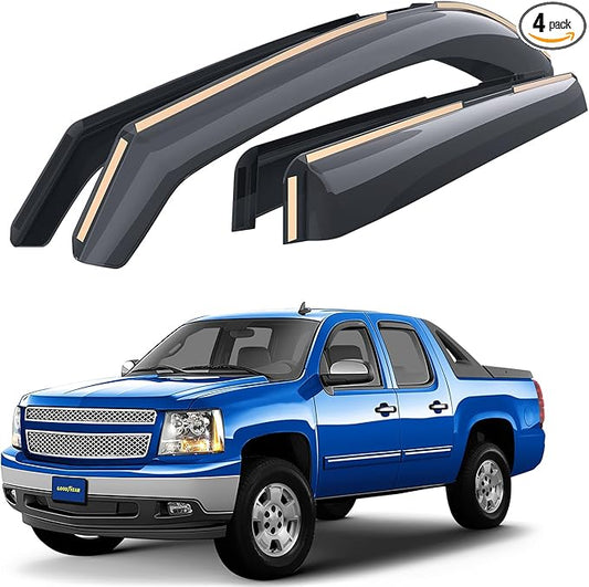 Goodyear Shatterproof in-Channel Window Deflectors for Chevrolet (Chevy) Avalanche 2007-2013, Rain Guards, Window Visors for Cars, Vent Deflector, Car Accessories, 4 pcs - GY007709