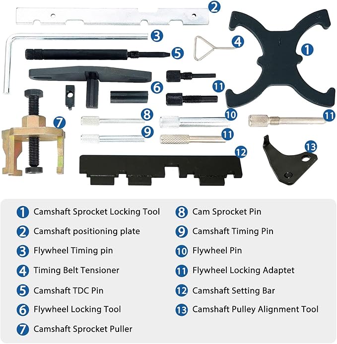 DPTOOL Engine Timing Kit Compatible with Ford Mazda Camshaft Flywheel Locking Tools 1.4 1.6 1.8 2.0 Di/TDCi/TDDi ECOBOOST 1.6 Ti-VCT 1.5/1.6 VVT 2.3L 2.5L Cam Holding Tool 303-1097 303-1550 303-1556