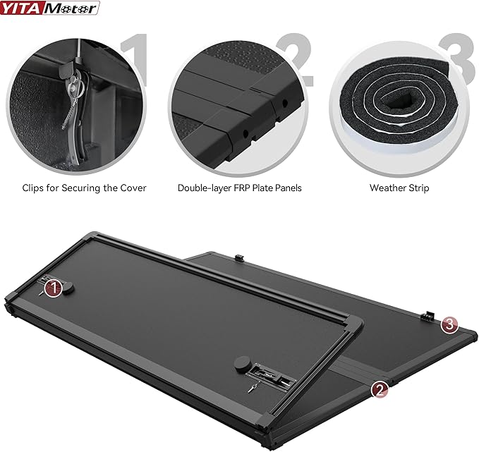 YITAMOTOR FRP Hard Tri-Fold Truck Bed Tonneau Cover Compatible with 2015-2025 Chevy Colorado/GMC Canyon 5.2 ft Bed