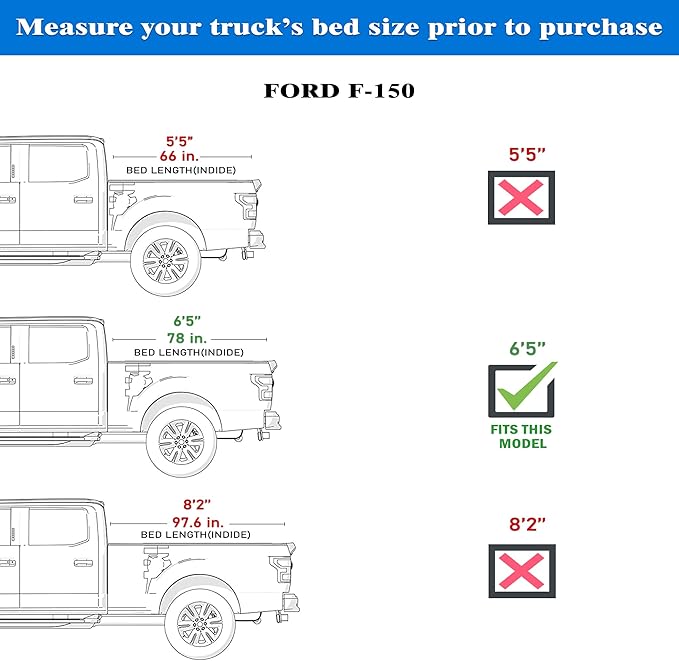 Hard Folding Truck Bed Tonneau Cover |HTF017|Fits 2015-2026 Ford F150 6'5" Bed (78")