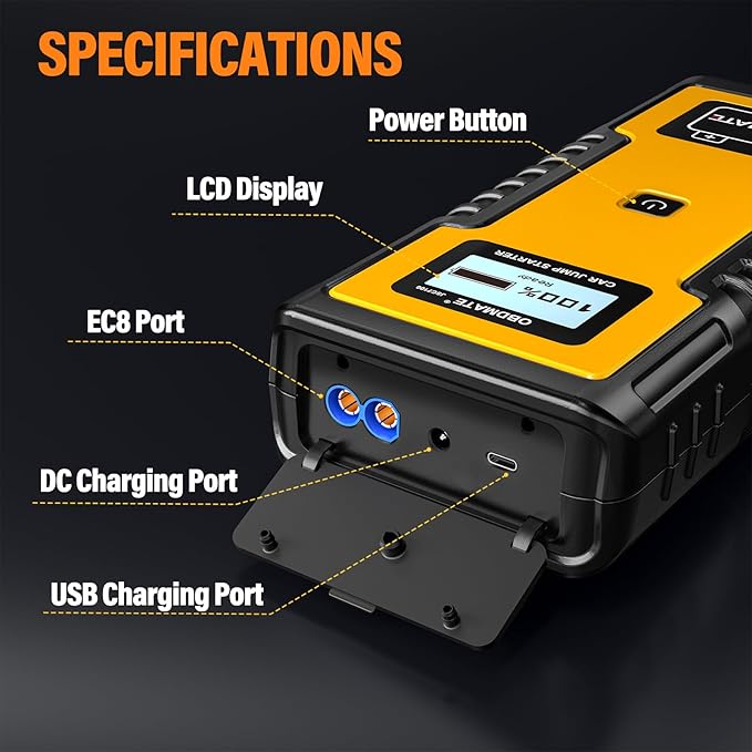 Car Jump Starter 1000A, Super Capacitor Jump Starter Non-Battery for 12V Gas Diesel Engines, 12V Portable Jump Starter for Car Battery, Yellow