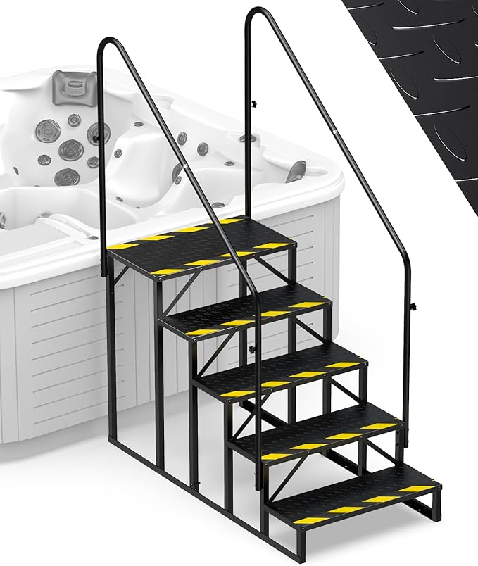 RV Steps with Handrails, 5 Step Hot Tub Stairs, Upgrade Anti-Slip RV Stairs Steps for Safety in and Out of RV, Camper, Mobile Home