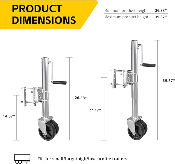 MaxxHaul 70149 Trailer Jack with 11-1/2" Lift, Swing-Back Design, Side Wind Handle & Dual 6" Wheels – 1500 lbs Capacity, Bolt-On for Utility & Boat Trailers