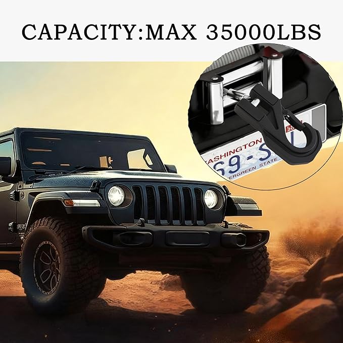 Winch Hook Heavy Duty, Max 15 Ton (35,000 Lbs), Forged Steel Winch Hook with Safety Latch for Synthetic Rope Winch Cable ATV UTV, black