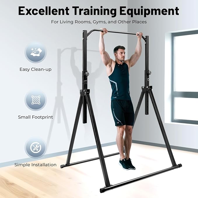 Triangular Pull Up Station,440lbs Load Capacity Adjustable Height Home Pull Up Bar,Foldable Power Tower Dip Station Pull Up Ba,Fitness Triangular Design Pullup Dip Station Rack