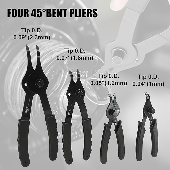 SGT 14pc Snap Ring Pliers Set,Internal & External Circlip Pliers with 45°/90° Bent and Straight Pliers, Hook & Pick,Heavy Duty Removal Tool with Storage Case & Gloves