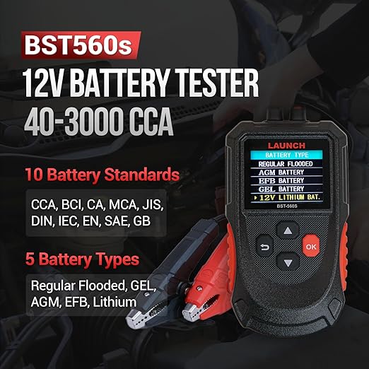 Car Battery Tester, Launch BST-560S 12V Digital Automotive Battery Load & Alternator Tester, Charging Cranking System Analyzer, for Cars Trucks Motorcycles SUVs ATVs RVs Boats