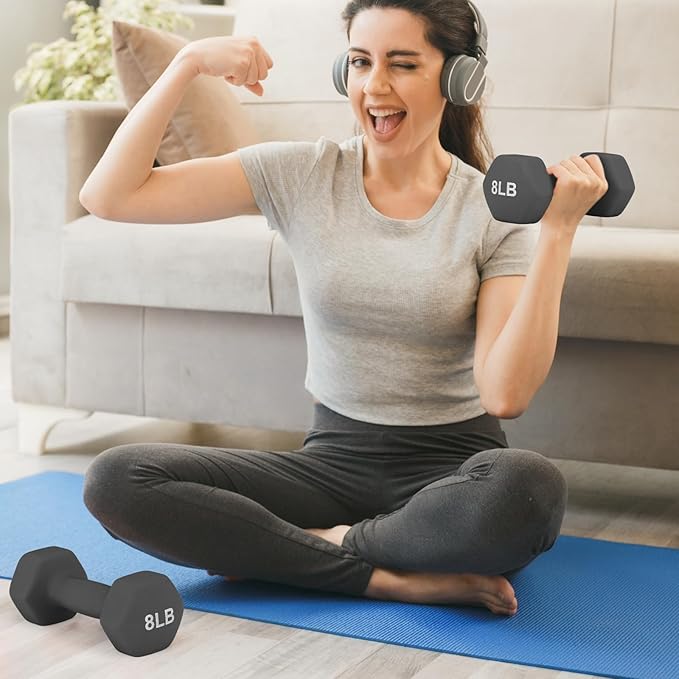 MADOG Dumbbell Set, Anti-Slip Neoprene Coated Hexagon Hand Weights for Home Gym Equipment Workouts Strength Training