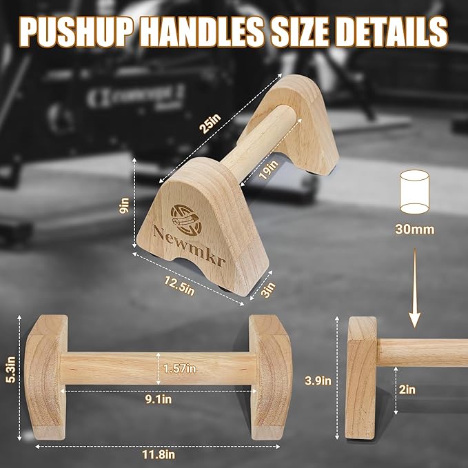 2PCS Wooden Parallettes Push up Bars, Non-Slip Base, Wood Pushup Handles with Wrist Guard, Exercise Home Workout Equipment, Perfect for Men and Women Strength Training, Planks Calisthenics