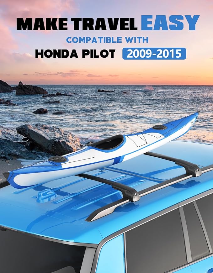 FengYu 300lb Lockable Roof Rack Cross Bars Compatible with Honda Pilot 2009-2015 (with Raised Rails), Heavy Duty Aluminum Roof Rails Crossbars Cargo Bars Canoe Rooftop Black Carrier Luggage