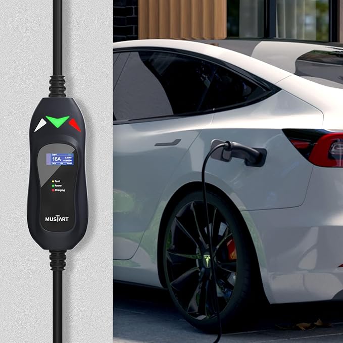 Level 1-2 Tesla Charger - 110-240V, 16 Amp, NEMA 6-20 Plug with NEMA 5-15 Adapter - Portable Electric Car Charger for Tesla - Compatible with All Tesla Models X/Y/3/S
