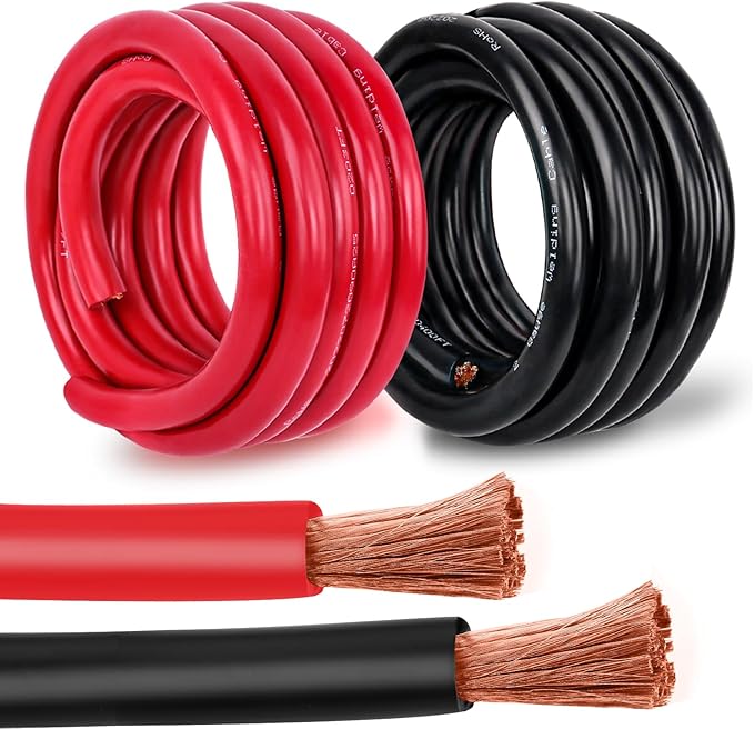 6 Gauge Battery Cable Copper Wire, 25FT Red+25FT Black 6 AWG Welding Cable Standard USA OFC Wire for Automotive, Battery, Solar, Marine and Generator