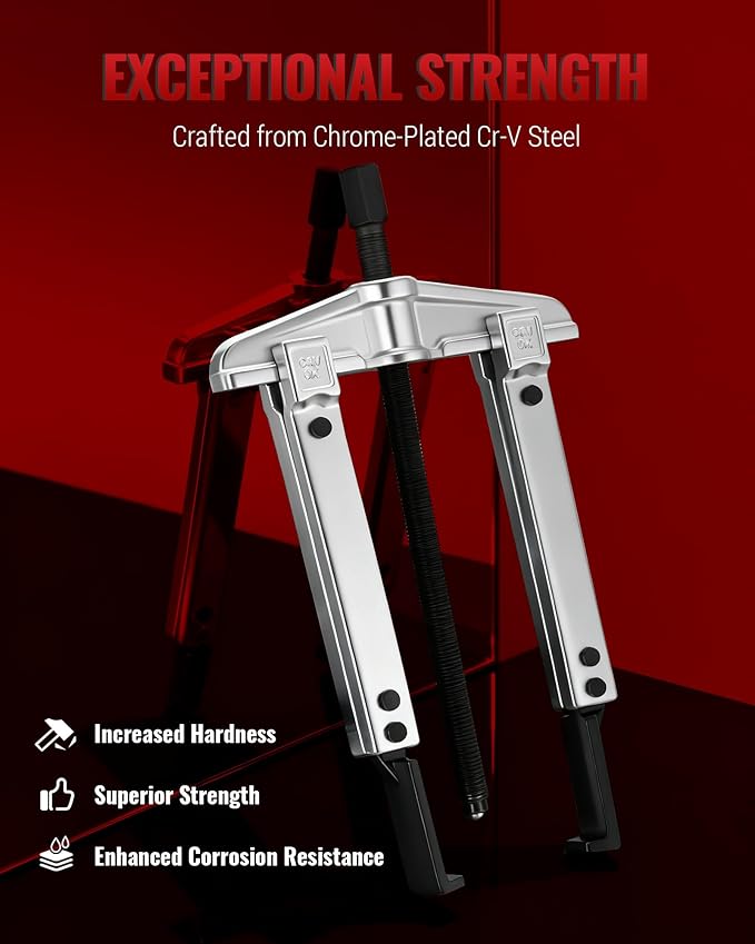 Gear Puller Set, Adjustable 2 Jaw Bearing Puller, Pulley Puller, Flywheel Puller Kit with Extendable Arms and Reversible Jaws for Removing Bearings, Gears, Pulleys and Flywheels