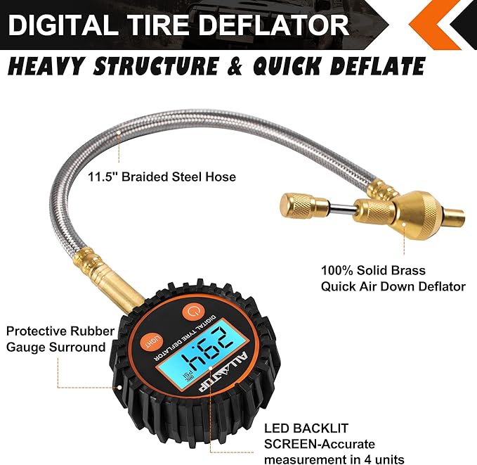 ALL-TOP 4x4 Digital Tire Deflator kit, Professional Tire Pressure Gauge, Air Down Master, Rapid Tire Deflator (250 PSI)