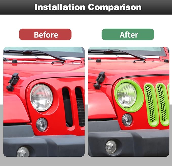 CheroCar for JK Mesh Grille Grill Insert & Headlight Cover Trim Exterior Accessories for Jeep Wrangler JK 2007-2017,Light Green…