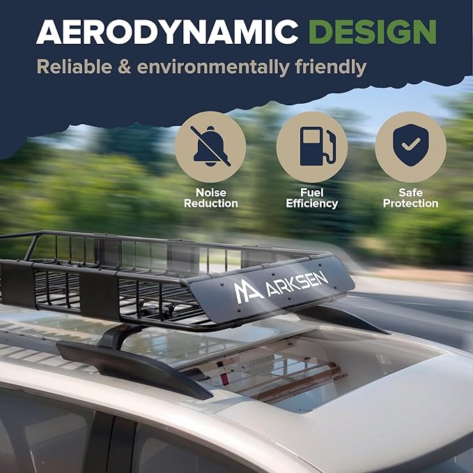 ARKSEN 64 x 34 x 6 Inch Universal Roof Rack with Extension, Cargo Net, 2 Straps, 150 LBS Heavy Duty Capacity Rooftop Cargo Basket for SUV, Truck, RV, Pickup