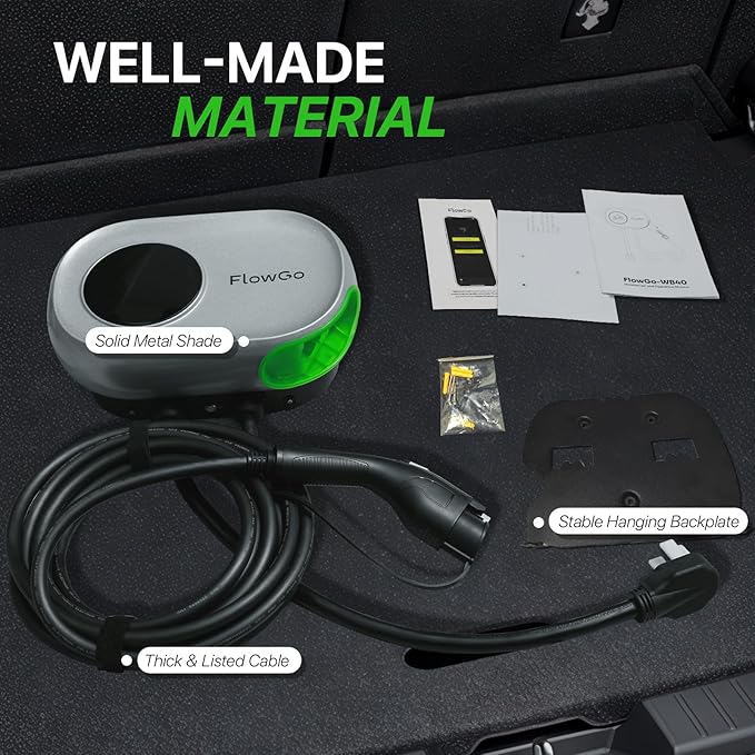 Level 2 EV Charger 40A Smart Electric Car Home Charger Motion-Activated Display 240V with NEMA 14-50 Plug J1772 Connector 25FT Cable APP and WiFi Vehicle Charging Stations ETL Listed