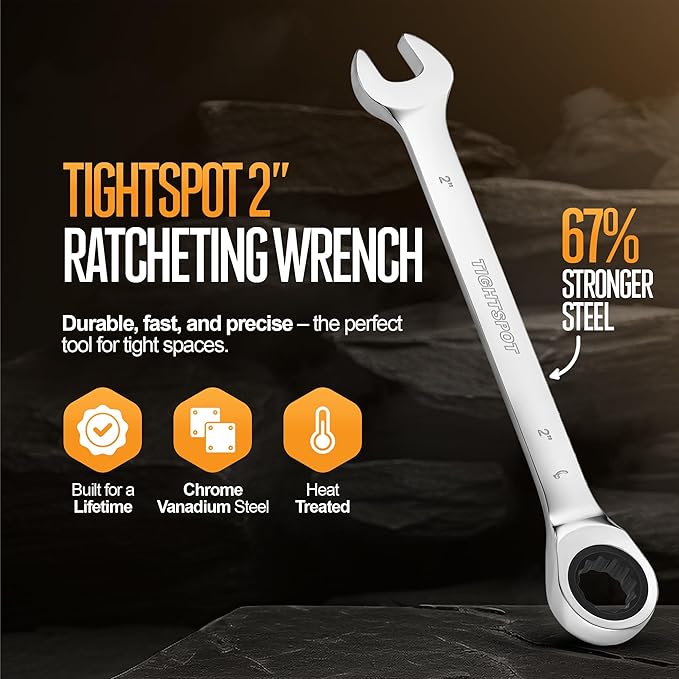 TIGHTSPOT 2 Inch Ratchet Combination Wrench with Precision Movement and Hardened, Polished Steel for Projects with SAE Tight Spaces