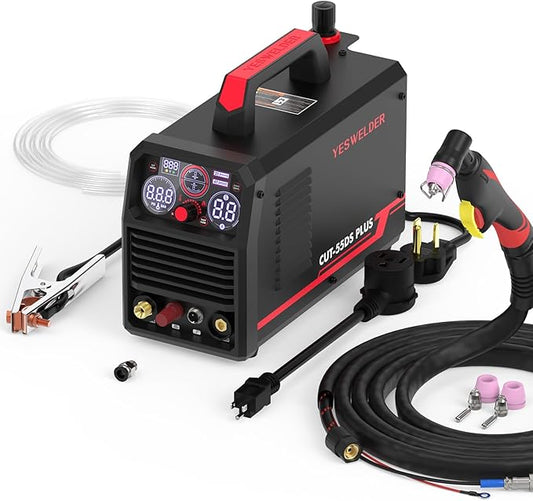 YESWELDER CUT-55DS PLUS Plasma Cutter, 55Amp Non-Touch Pilot Arc Air Power, 2-In-1 Plate Cutting/Grid Cutting Large Digital Display 110/220V Dual Voltage IGBT Inverter Plasma Cutting Machine