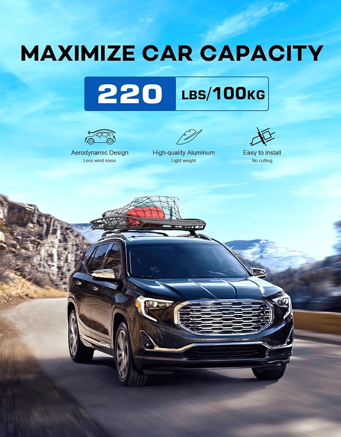 220lbs Roof Rack Cross Bars Compatible with Chevy Chevrolet Equinox 2018-2024 & GMC Terrain 2018-2024, Heavy Duty All-Metal Aluminum Roof Rails Crossbars Cargo Canoe Black Luggage