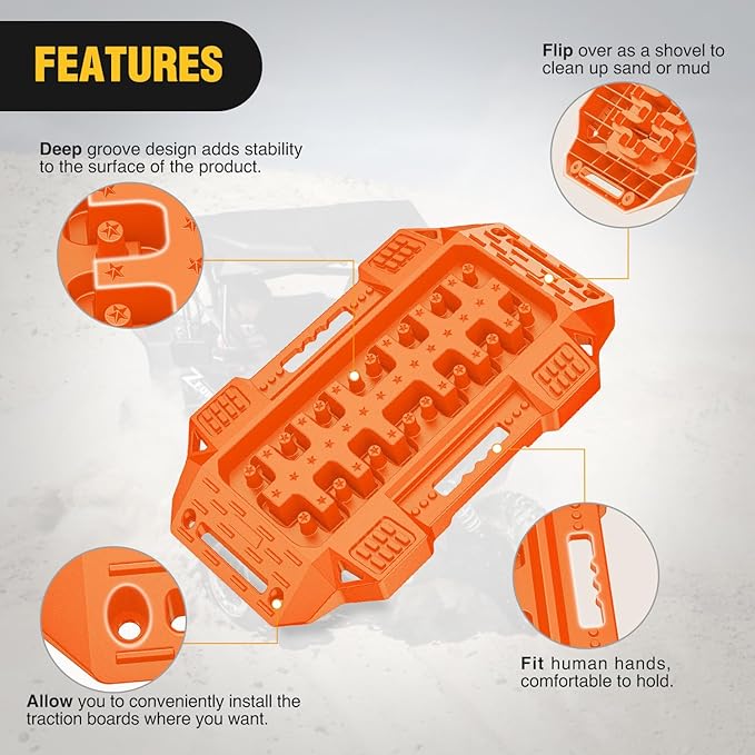Nilight Recovery Offroad Traction Boards Mini Short Emergency Tire Tracks Mats For 4WD 4X4 ATV UTV on Mud Sand Snow (2PCS Orange)