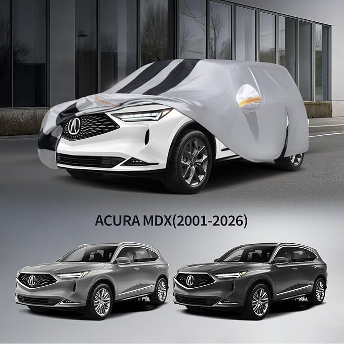 10 Layers Car Cover Custom Fit for Acura MDX 2001-2026 100% Waterproof All Weather Automobiles, Gift with Towel, Heavy Duty Car Covers for Rain Sun UV Protection with Door Zipper.