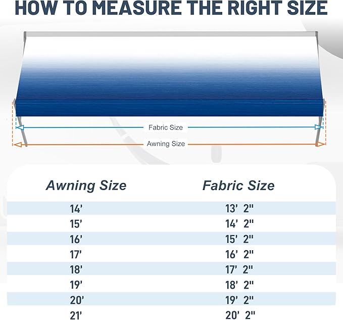 17' RV Awning Fabric Replacement, Heavy Duty 16.2oz Weatherproof Vinyl RV Awning Fabric, Universal Outdoor Canopy for Camper, Trailer and Motorhome,Blue Gradient