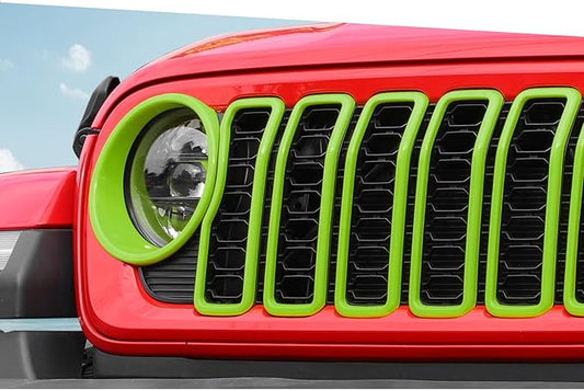 Jimen for 2024 Jeep Wrangler 4xe grill inserts, 9PCS Headlight Cover & Grille Insert Compatible with Jeep Wrangler JL JLU 2024+, NOT FIT JL Sport/Sport S (Green)
