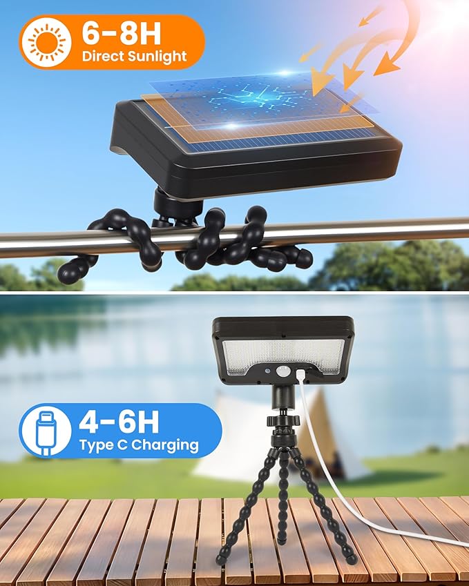 LUHLEE Solar Motion Lights Outdoor, 600LM RV Outdoor Lights with Flexible Tripod,USB & Solar Dual Charging, Motion Sensor RV Exterior Llight for Camper, Motorhome, Trailer, Camping Tent (1 Pack)
