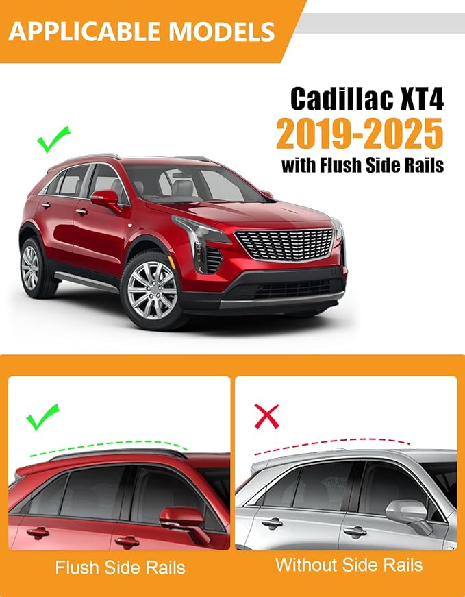 KINGGERI All Aluminum Roof Rack Cross Bars Compatible with Cadillac XT4 2019-2025 with Flush Side Rails, Lockable 260lbs Heavy Duty Crossbars Rooftop Cargo Basket Luggage Kayak Canoe Snowboard Bike