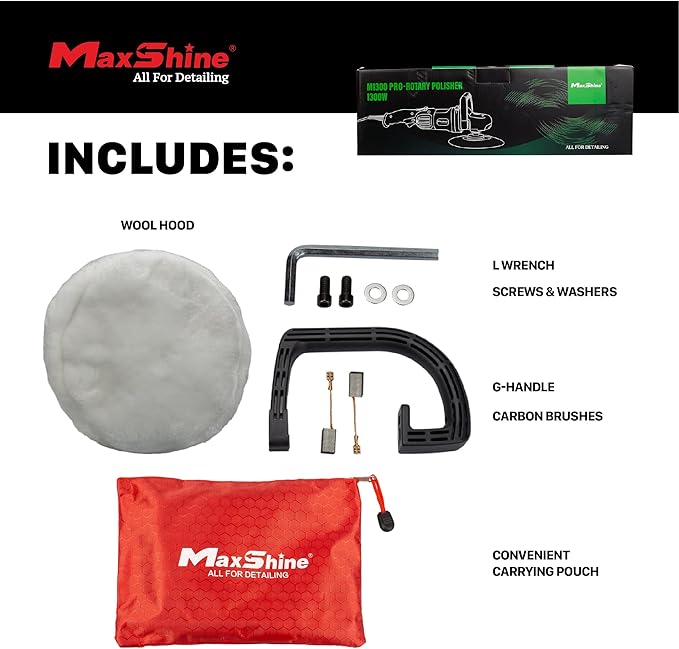 Maxshine 7" M1300 Pro Rotary Polisher - 1300W, 6-Speed, 5/8” Thread - Auto Detailing Tool for Paint Protection, Swirl & Scratch Repair, Buffing, Glossy Shine - Ideal for Cars, Trucks, SUVs