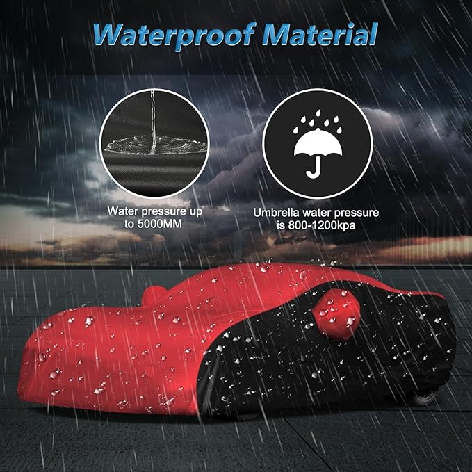 for c7 Corvette Car Cover All Weather Protection Waterproof Windproof for 2014-2019 C7 Stingray, for C7 Chevy Corvette Stingray Z51 Z06(Black&Red Combo)
