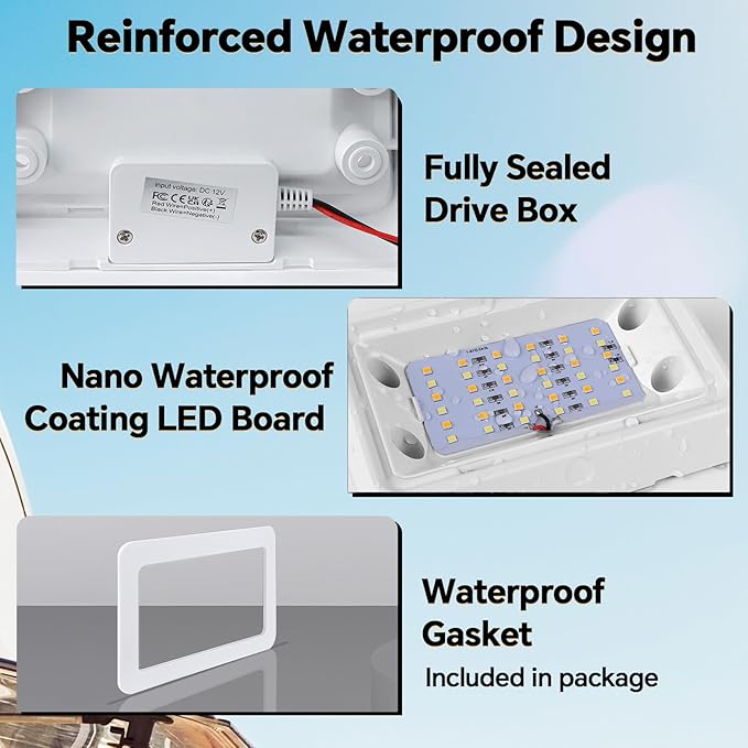 acegoo RV Porch Light LED Dual Color White/Amber Switchable 12V Exterior Utility Replacement Light for Trailer Camper Motorhome 5th Wheels, 480 Lumen & IP66 Waterproof (White)