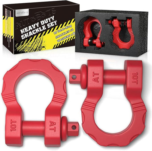AUTOBOTS D Ring Shackles 80,000 Lbs Break Strength Heavy Duty 3/4” Clevis Shackle with 7/8 Pin for Tow Strap, Winch, Off-Road Recovery Towing Shackles (2 Pack) Red