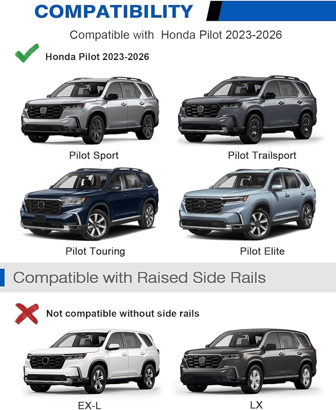 300lbs Lockable Roof Rack Cross Bars Compatible with Honda Pilot 2023 2024 2025 2026 Sport Touring Trailsport Elite (Not for LX and EX-L), Heavy Duty Aluminum Roof Rails Crossbars Rooftop