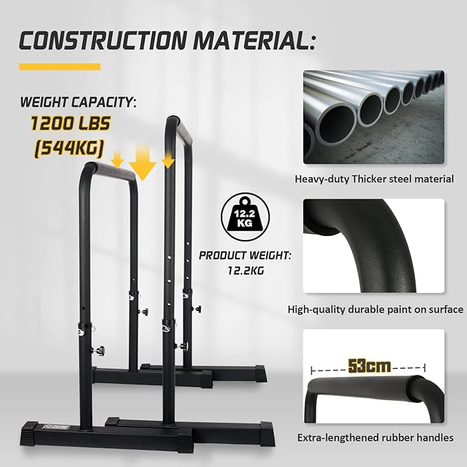 POWER GUIDANCE Dip Bar, Dip Stand Station for Full Body Strength Training, Adjustable Height 30Inches - 38.6Inched, 3 Colors Available