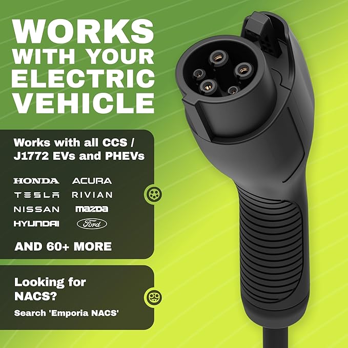 EMPORIA Level 2 EV Charger - NEMA 14-50 EVSE w/ J1772 Charger - 48 amp EV Level 2, 240v WiFi Enabled Electric Vehicle Charging Station, 25ft Electric Cable, Black