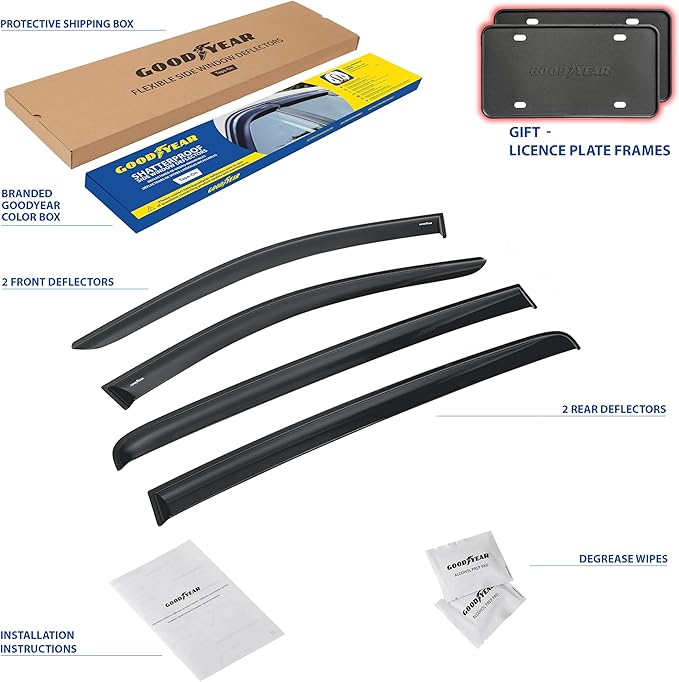 Goodyear Shatterproof Window Deflectors for Kia Sportage 2017-2022, Tape-on Rain Guards, Window Visors, Vent Deflector Visor, Car Accessories, 4 pcs. - GY008531