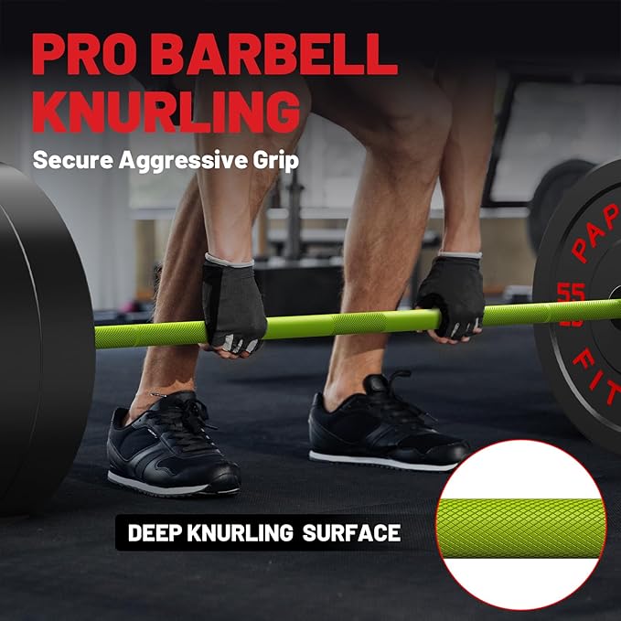 PAPABABE Olympic Barbell, 2-inch 45lb/35lb Weight Bar for Strength Training. 6.5ft/7ft Olympic Bar, 1000lb Plus Capacity, Chrome/Zinc Plating, knurled Grip for Bench Press Deadlift Squat