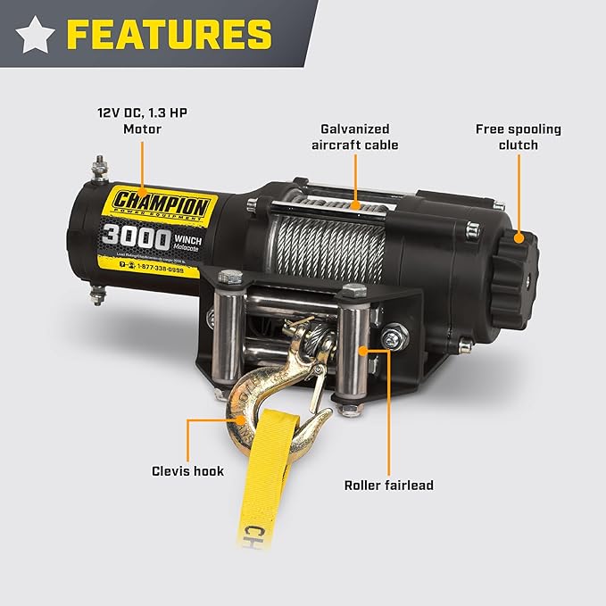 Champion Power Equipment 3000-lb. ATV/UTV Winch Kit