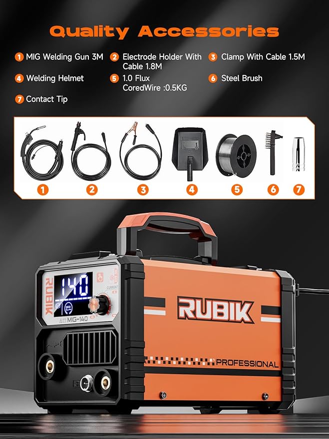 140A Gasless Mig Welder,110V FLUX MIG/ARC/Lift TIG Welding Machine,3 in 1 Mig Welder with Synergy and IGBT Inverter,110V Flux Core Welder with LCD Display