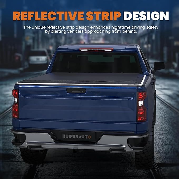 Soft Quad Fold Truck Tonneau Cover Compatible for 2002-2025 Dodge Ram 1500/03-2024 Ram 2500 3500 W/o Ram Box 6.4 Feet Bed Reflective Strip Style