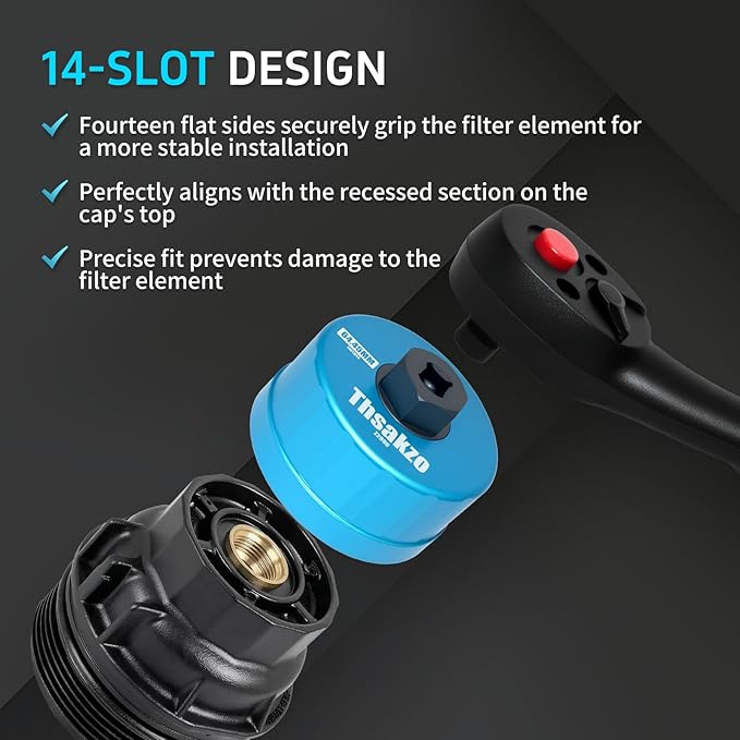 Oil Filter Wrench 64mm 14 Flute Precision CNC Machined Aluminum Oil Filter Removal Tool for Lexus Toyota Camry Tundra Tacoma 4Runner RAV4 and More