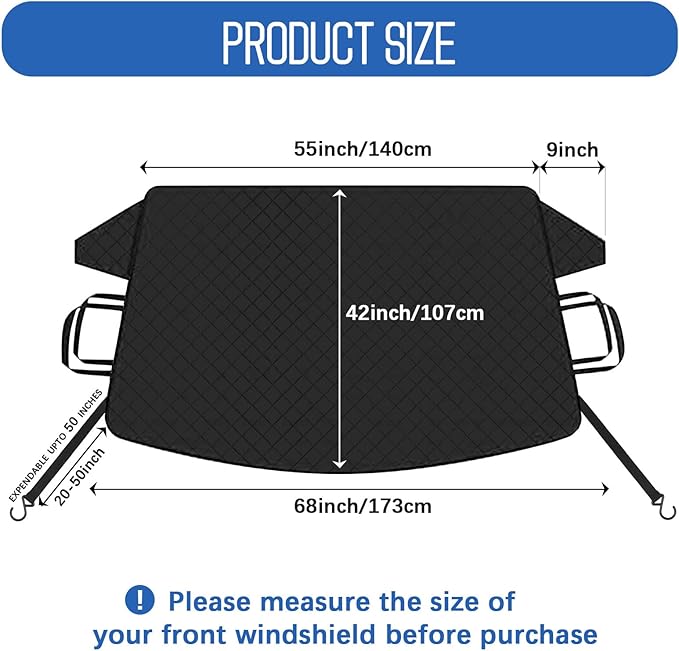 KALINCO Windshield Cover for Ice and Snow, 600D Oxford Fabric Car Windshield Snow Cover, Anti-Frost Waterproof Winter Windshield Covers, Fits Most Cars SUVs Trucks Sedans