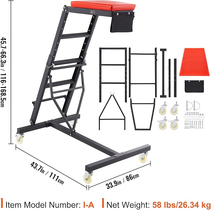 VEVOR Top Automotive Creeper, with Adjustable Height 45.7" to 66.3", 400 LBS Capacity High Creeper, 4 Swivel Caster Wheels, Heavy Duty Foldable Creeper for Auto Repair and Maintenance