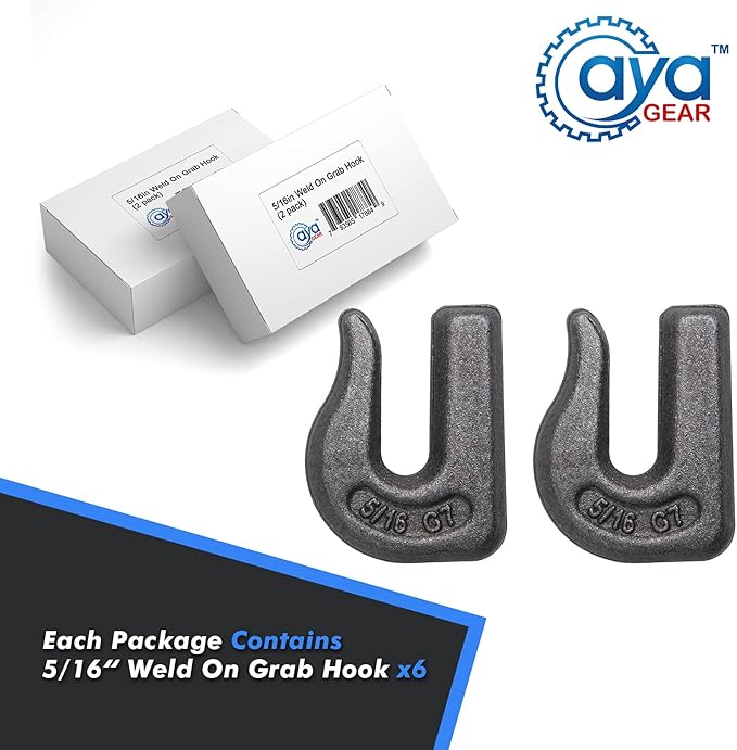 Weld-on Grab Chain Hook 5/16-in Heavy Duty Tow Hook G70 Forged Steel Tractor Hook Weldable for Car, Truck,SUV, RV,UTV,Tractors (2Pcs)