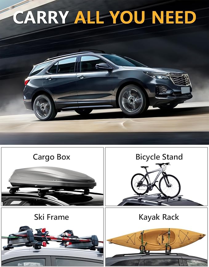 Tuyoung All Aluminum Roof Rack Cross Bars Compatible with 2018-2024 Chevy Chevrolet Equinox GMC Terrain (Not for EV), 260lbs Lockable Heavy Duty Aluminum Roof Rails Crossbars Luggage Cargo Carrier Car