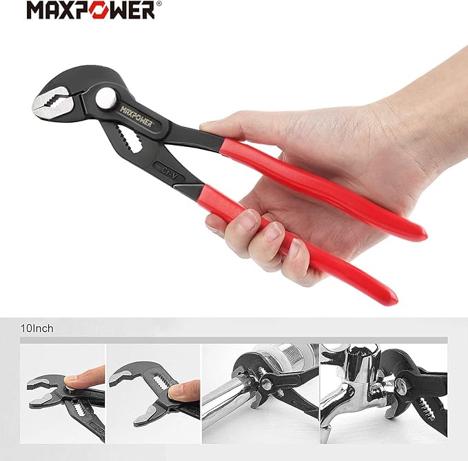 MAXPOWER Water Pump Pliers Set. Plumbing Pliers 3 Pieces Kitbag Set. 7-Inch, 10-Inch and 16-Inch Push Button Quick Adjust Tongue and Groove Pliers Set