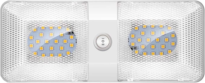 BlueFire 1 Pack Upgraded Super Bright DC 12V Led RV Ceiling Double Dome Light RV Interior Lighting with ON/Off Switch for Trailer Camper Car RV Boat (White - 1PCS)
